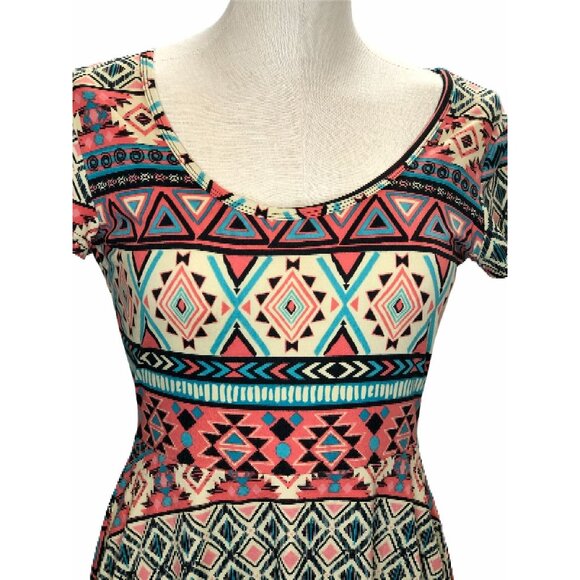 Bobbie Brooks Dress Juniors Women Small Stretch Short Sleeve Mini Pink Aqua Blue - Picture 3 of 9